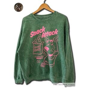 Scooby Doo Snack Attack Graphic Sweatshirt Green Mineral Wash Fleece Pullover
